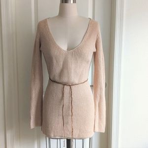Open knit sweater dress with belt